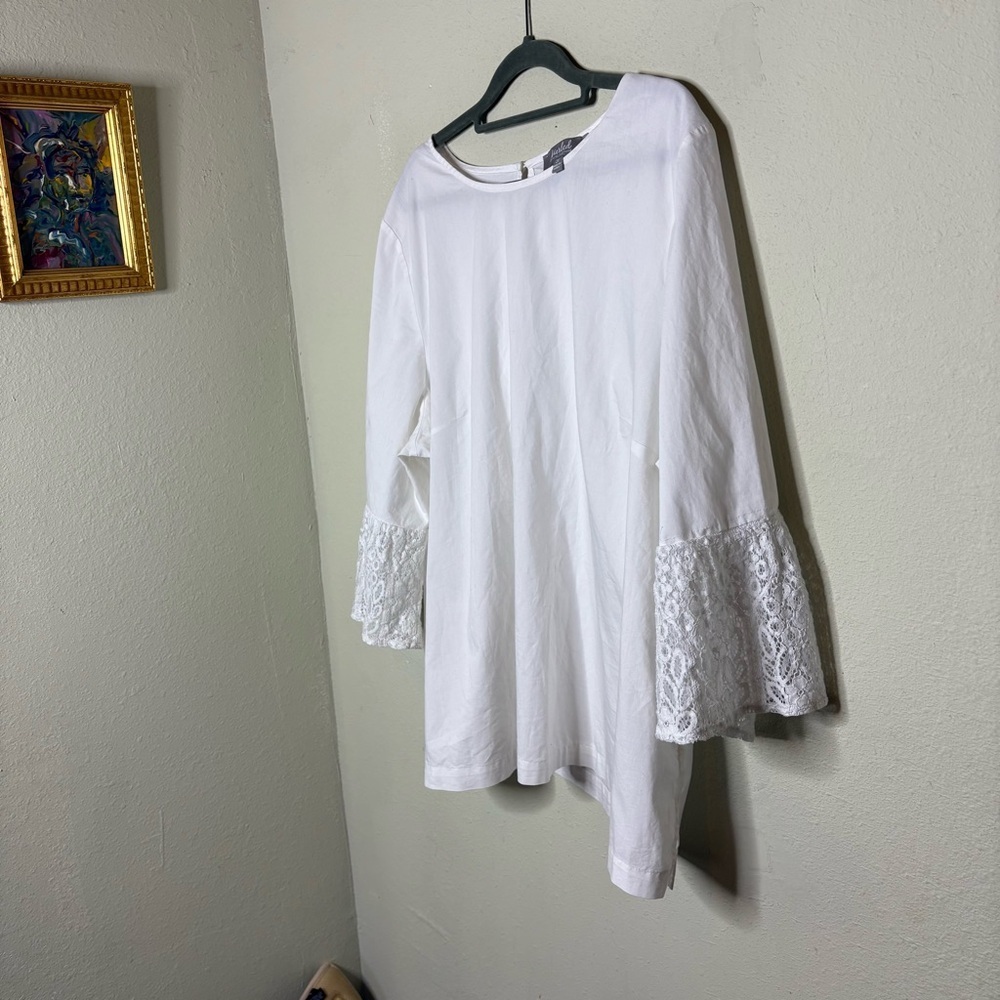 Like New Marled White Blouse with Lace Sleeves Size 2x - Picture 2 of 7